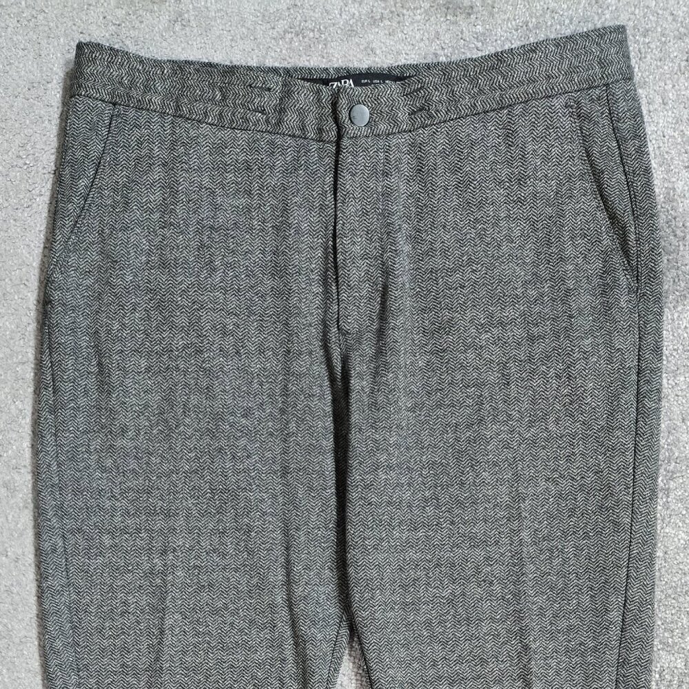 Zara Gray Herringbone Inner Drawstring Ankle Trou… - image 4